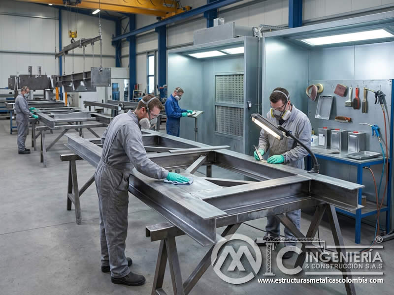 Preparación de superficie antes de aplicar imprimación industrial en Bogotá, Colombia. Montajes, Ingeniería y Construcción. MIC SAS.