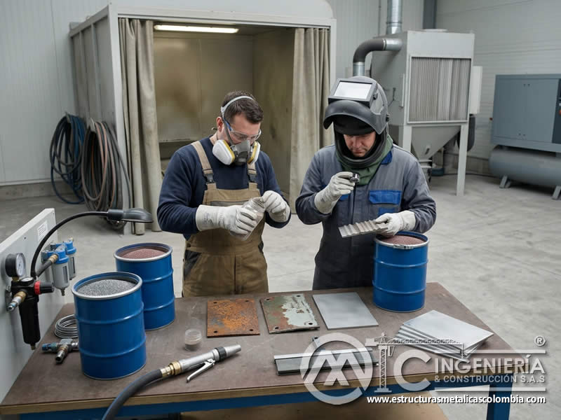 Selección de abrasivo para sandblasting industrial sobre piezas metálicas en Bogotá, Colombia. Montajes, Ingeniería y Construcción. MIC SAS.