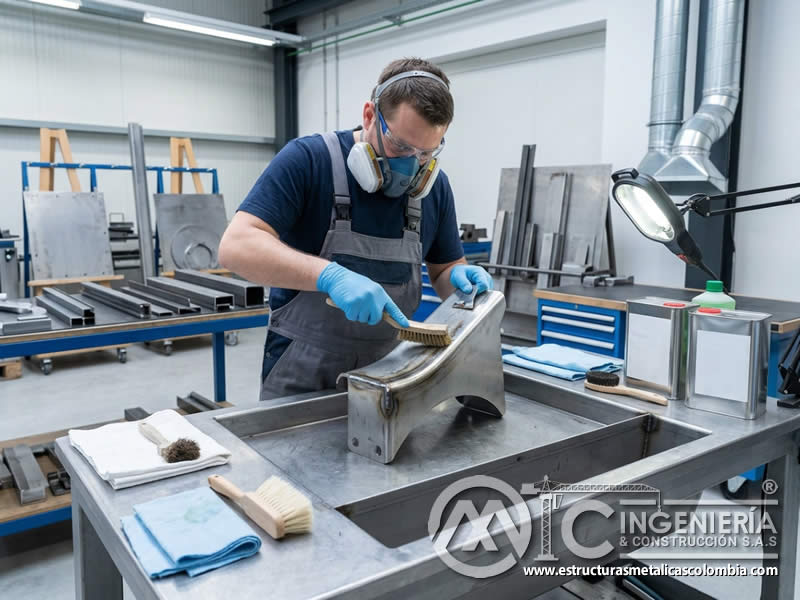 Desengrase mecánico para retirar contaminantes adheridos al metal en Bogotá, Colombia. Montajes, Ingeniería y Construcción. MIC SAS.