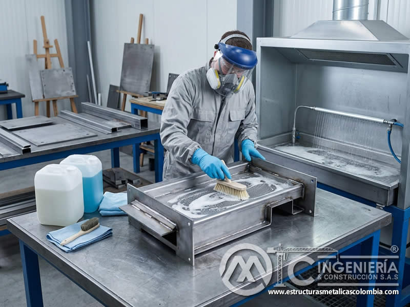 Aplicación de detergentes para desengrase industrial de superficies en Bogotá, Colombia. Montajes, Ingeniería y Construcción. MIC SAS.