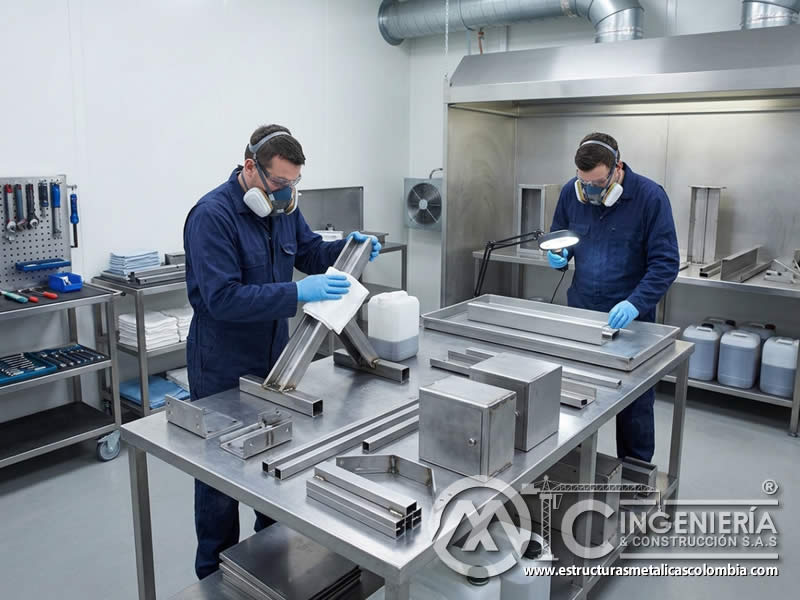 Desengrase de superficies metálicas para preparación de pintura industrial en Bogotá, Colombia. Montajes, Ingeniería y Construcción. MIC SAS.