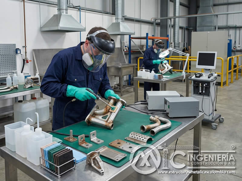 Limpieza electroquímica de óxido y contaminantes en metal industrial en Bogotá, Colombia. Montajes, Ingeniería y Construcción. MIC SAS.