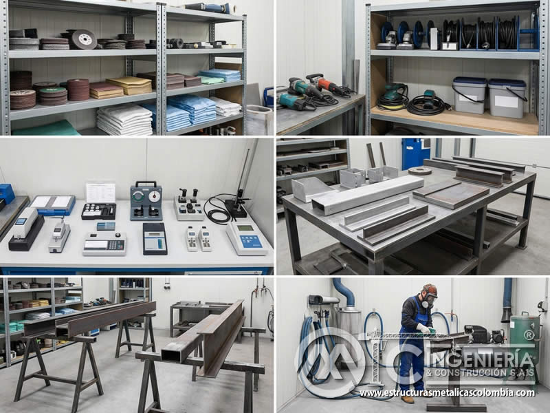 Organización de herramientas en taller de pintura industrial en Bogotá, Colombia. Montajes, Ingeniería y Construcción. MIC SAS.