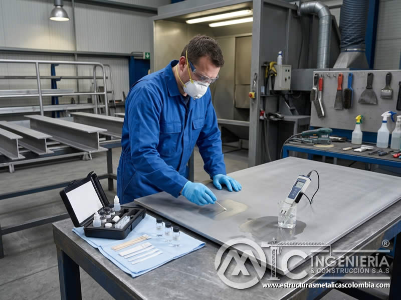 Pruebas de cloruros, sulfatos y pH en superficie metálica en Bogotá, Colombia. Montajes, Ingeniería y Construcción. MIC SAS.