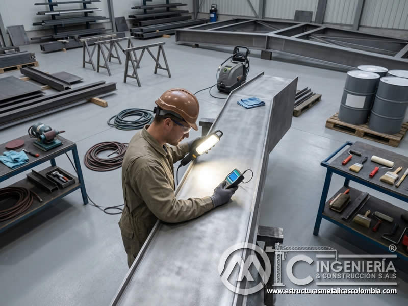 Control de calidad en preparación de superficies metálicas para pintura industrial en Bogotá, Colombia. Montajes, Ingeniería y Construcción. MIC SAS.