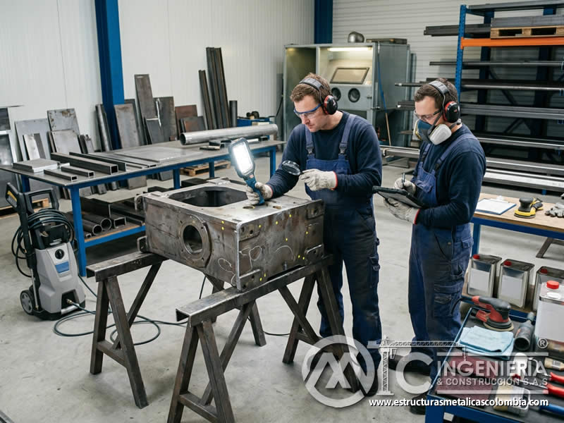 Evaluación de daños superficiales en metal antes de seleccionar reparación y pintura en Bogotá, Colombia. Montajes, Ingeniería y Construcción. MIC SAS.