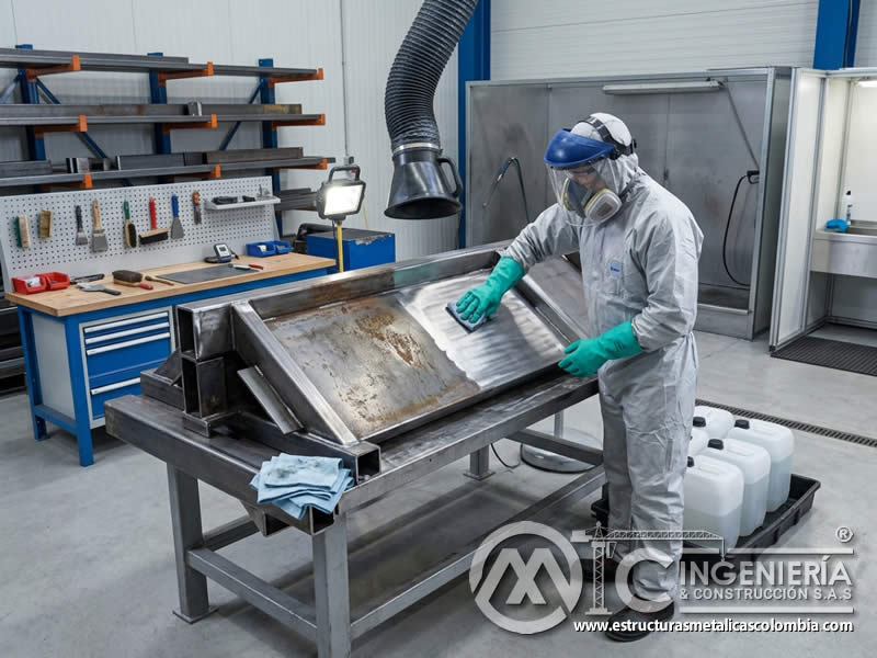 Limpieza química controlada de superficies para recubrimientos industriales en Bogotá, Colombia. Montajes, Ingeniería y Construcción. MIC SAS.