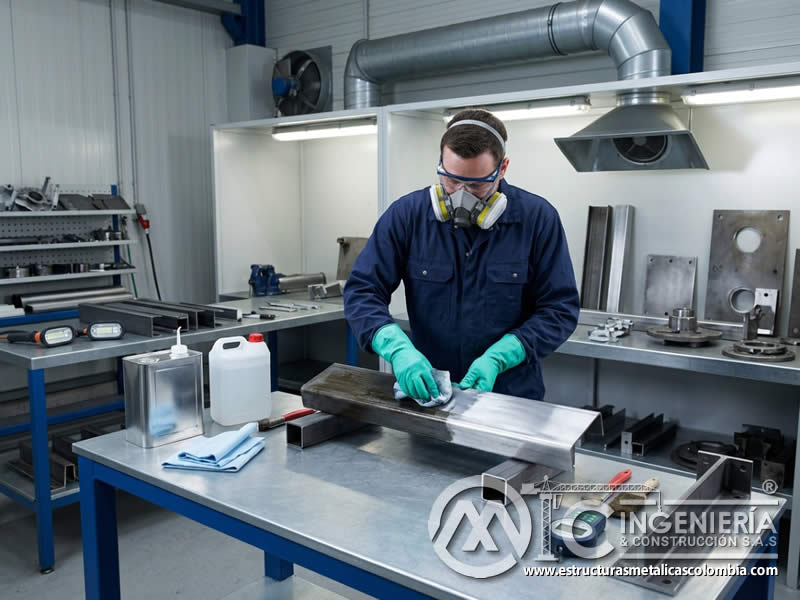 Desengrase con solventes controlados para preparación de pintura industrial en Bogotá, Colombia. Montajes, Ingeniería y Construcción. MIC SAS.