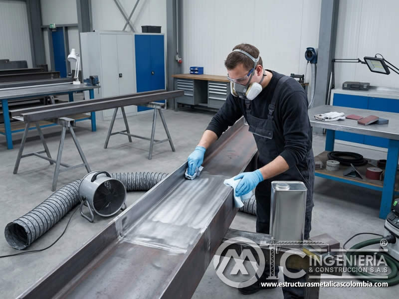 Desengrase y secado de superficie para reparación antes de pintar en Bogotá, Colombia. Montajes, Ingeniería y Construcción. MIC SAS.
