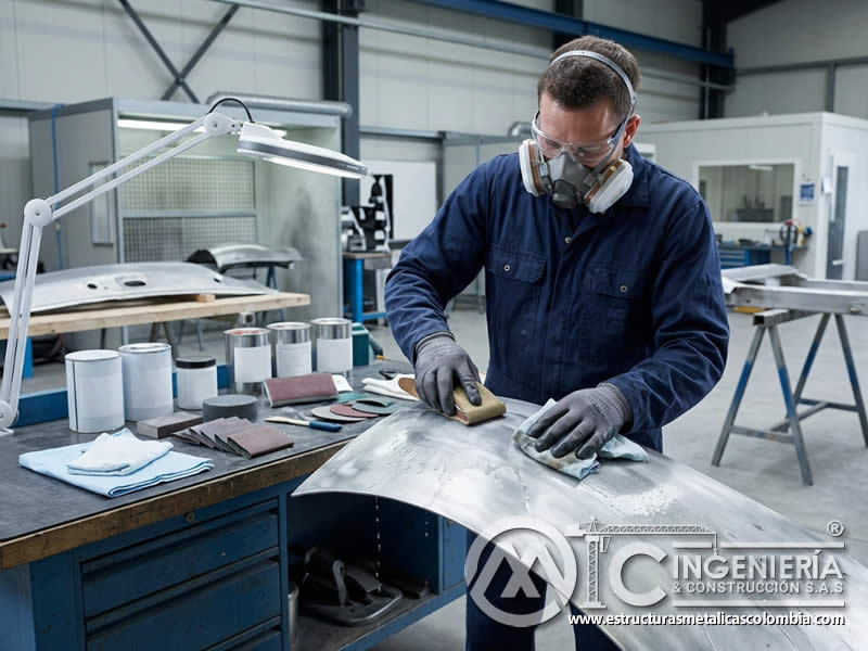 Lijado húmedo con abrasivos especiales en superficie reparada en Bogotá, Colombia. Montajes, Ingeniería y Construcción. MIC SAS.
