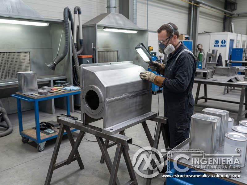 Reparación de superficie lista para pintura industrial en Bogotá, Colombia. Montajes, Ingeniería y Construcción. MIC SAS.