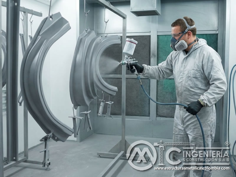 Aplicación de pintura industrial con pistola HVLP en Bogotá, Colombia. Montajes, Ingeniería y Construcción. MIC SAS.