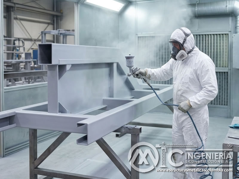 Control de niebla durante aplicación de pintura industrial por pulverización en Bogotá, Colombia. Montajes, Ingeniería y Construcción. MIC SAS.