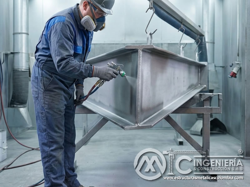 Protección de bordes con pintura industrial por rociado técnico en Bogotá, Colombia. Montajes, Ingeniería y Construcción. MIC SAS.