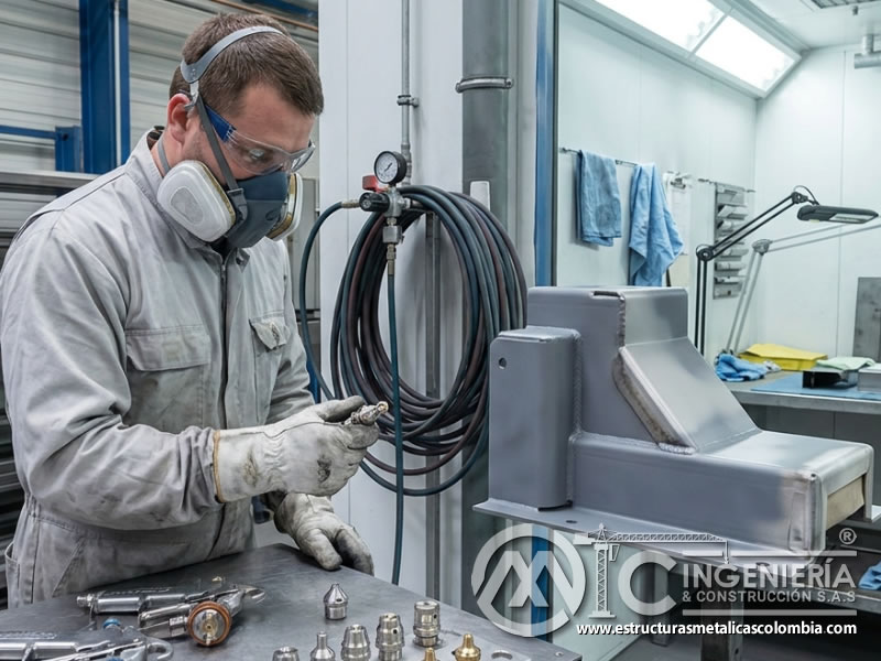 Boquilla técnica para pulverización de pintura industrial sobre metal en Bogotá, Colombia. Montajes, Ingeniería y Construcción. MIC SAS.