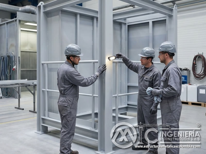 Verificación final de pintura industrial aplicada por pulverización en Bogotá, Colombia. Montajes, Ingeniería y Construcción. MIC SAS.