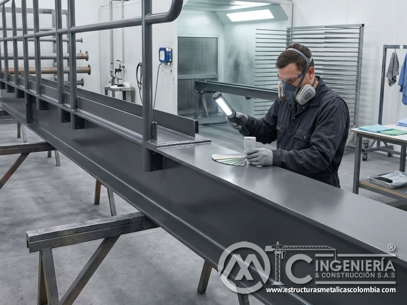 Acabado estético y protector sobre capas de pintura industrial en Bogotá, Colombia. Montajes, Ingeniería y Construcción. MIC SAS.