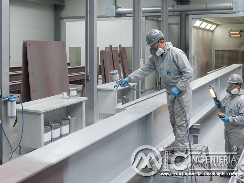 Capa intermedia de alto espesor en sistema de pintura industrial en Bogotá, Colombia. Montajes, Ingeniería y Construcción. MIC SAS.