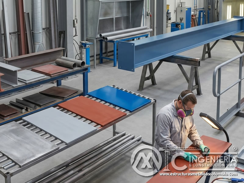 Comparación visual de capas de pintura industrial sobre metal en Bogotá, Colombia. Montajes, Ingeniería y Construcción. MIC SAS.