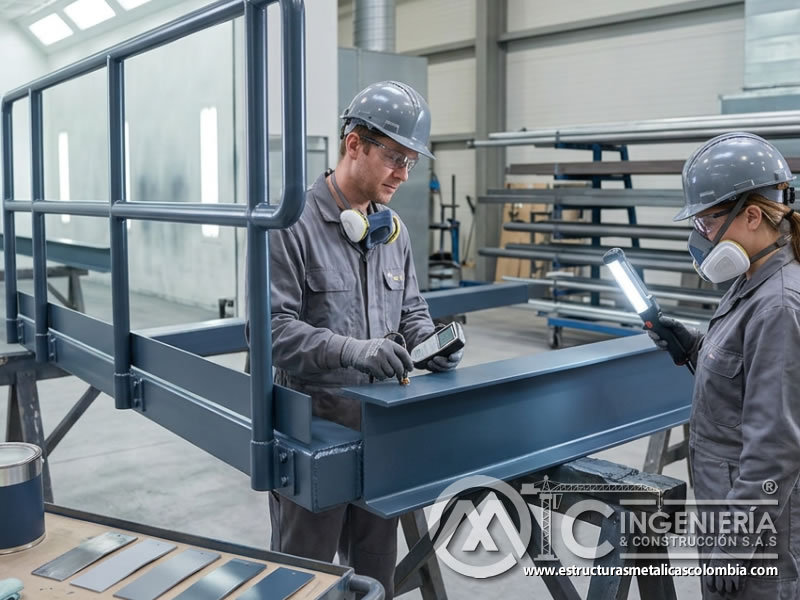 Verificación final de sistema de capas de pintura industrial en Bogotá, Colombia. Montajes, Ingeniería y Construcción. MIC SAS.