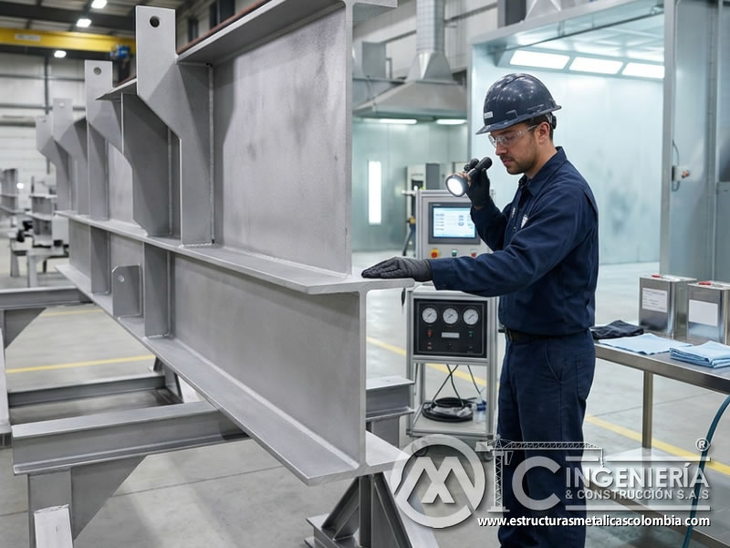 Superficie metálica acondicionada para pintura industrial en Bogotá, Colombia. Montajes, Ingeniería y Construcción. MIC SAS.