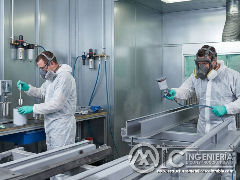 Protección respiratoria en pintura industrial en Bogotá, Colombia. Montajes, Ingeniería y Construcción. MIC SAS.