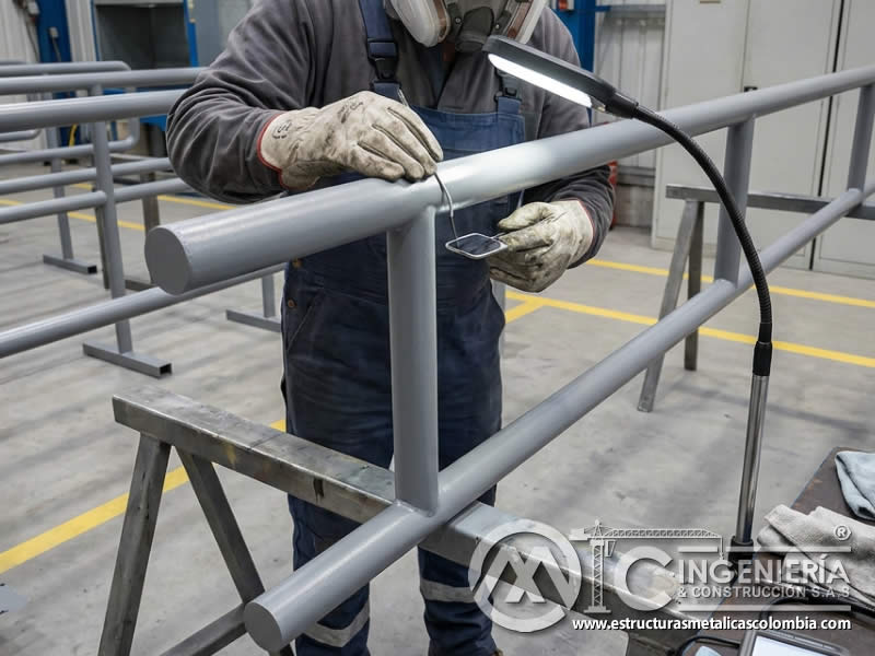Inspección post-aplicación en barandas metálicas en Bogotá, Colombia. Montajes, Ingeniería y Construcción. MIC SAS.
