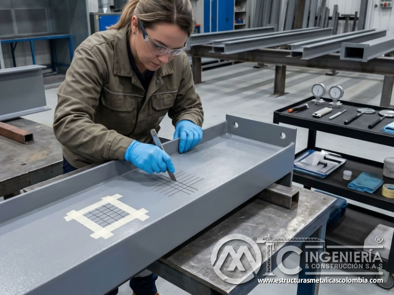 Prueba de adherencia post-aplicación de pintura industrial en Bogotá, Colombia. Montajes, Ingeniería y Construcción. MIC SAS.