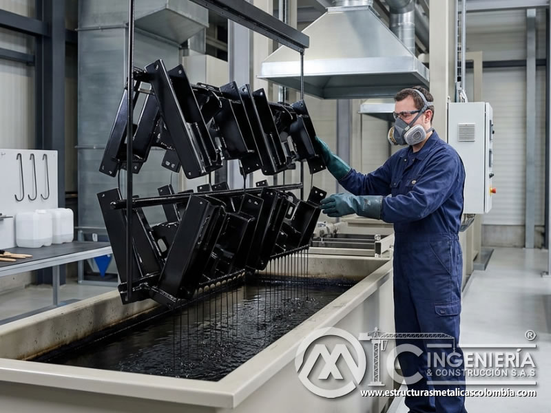 Recubrimiento por inmersión en pintura industrial para metal en Bogotá, Colombia. Montajes, Ingeniería y Construcción. MIC SAS.