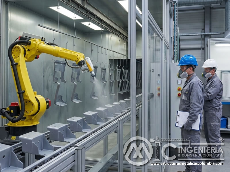 Aplicación automática con robot de pintura industrial en Bogotá, Colombia. Montajes, Ingeniería y Construcción. MIC SAS.