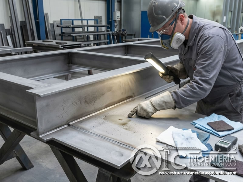 Detección de contaminantes en metal antes de pintar en Bogotá, Colombia. Montajes, Ingeniería y Construcción. MIC SAS.