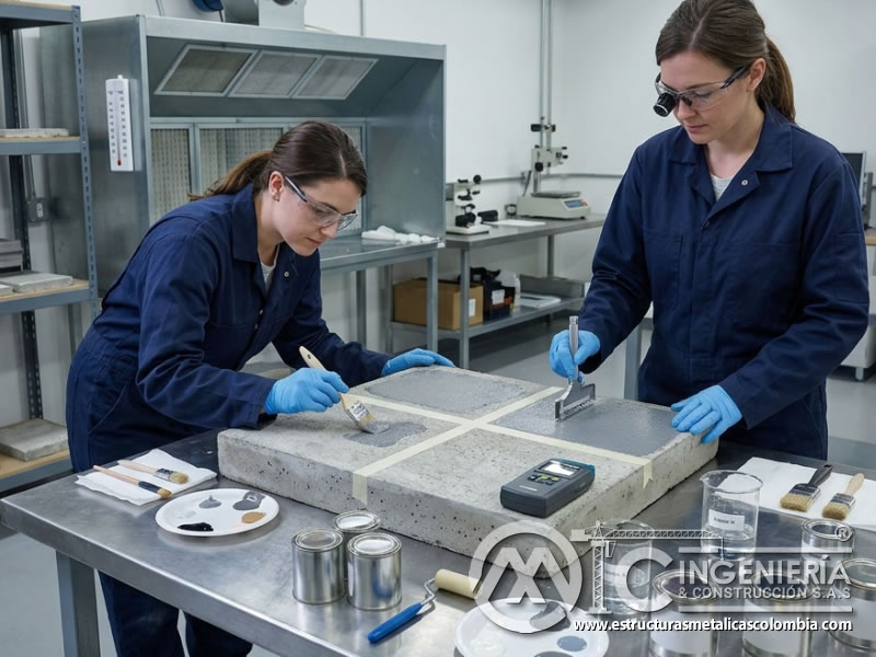 Superficie de concreto y adherencia de pintura industrial en Bogotá, Colombia. Montajes, Ingeniería y Construcción. MIC SAS.