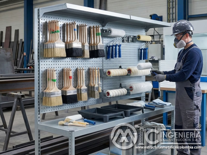 Almacenamiento de brochas y rodillos industriales en Bogotá, Colombia. Montajes, Ingeniería y Construcción. MIC SAS.