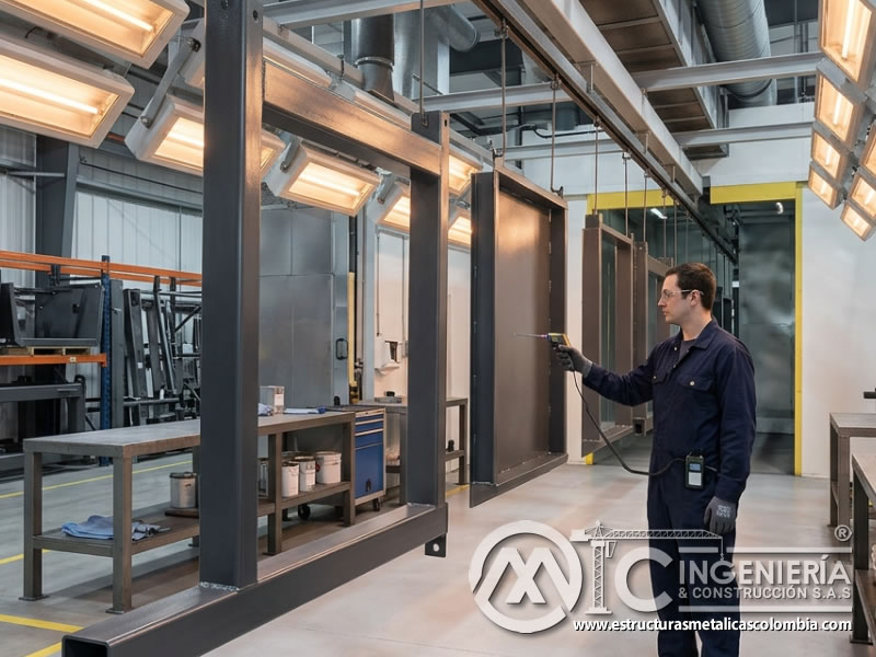 Curado de capa de acabado de pintura industrial en Bogotá, Colombia. Montajes, Ingeniería y Construcción. MIC SAS.