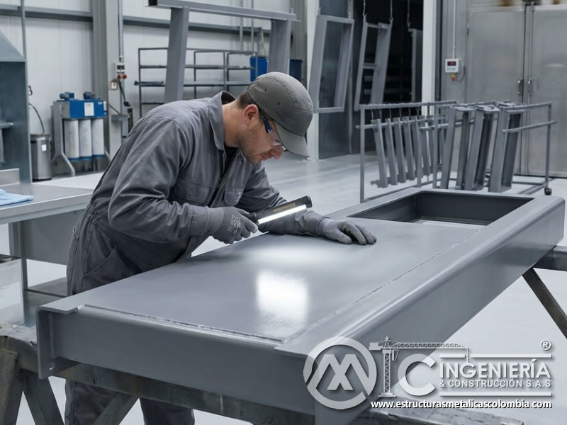Revisión de superficie antes de curado de pintura industrial en Bogotá, Colombia. Montajes, Ingeniería y Construcción. MIC SAS.