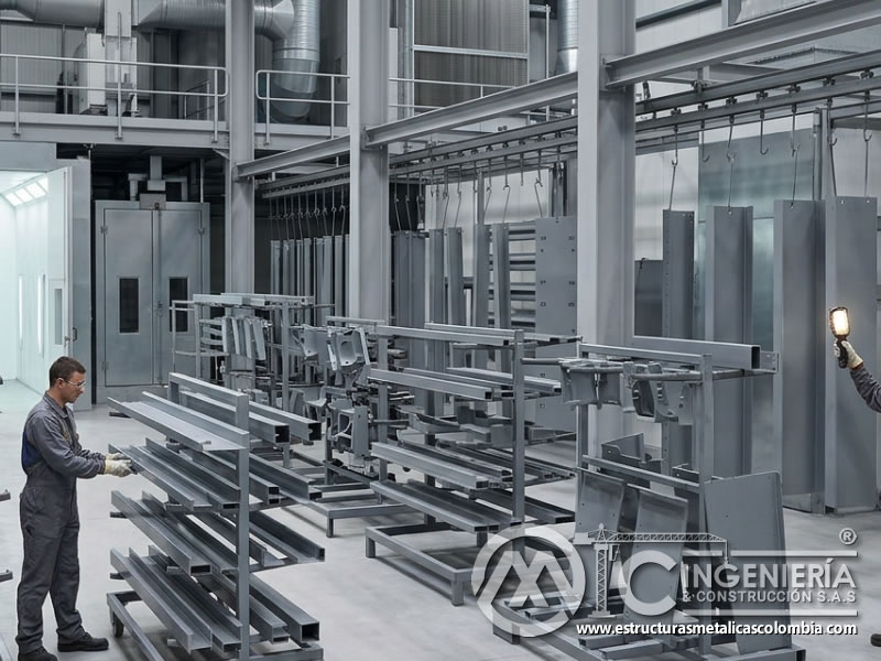 Zona de espera para secado de pintura industrial en Bogotá, Colombia. Montajes, Ingeniería y Construcción. MIC SAS.
