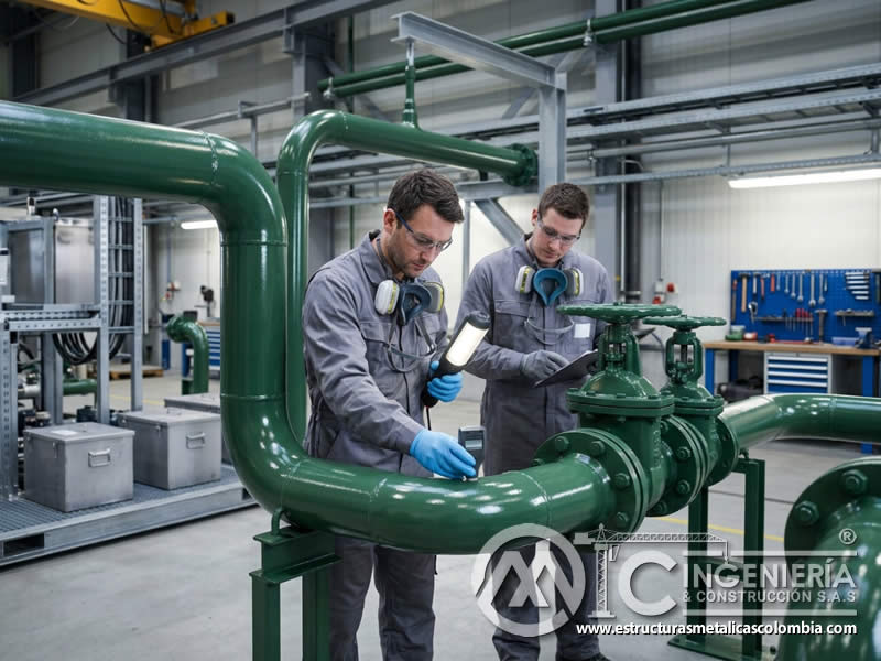 Pintura industrial en plantas químicas y petroquímicas para proteger tuberías, tanques y equipos frente a corrosión química en Bogotá, Colombia. Montajes, Ingeniería y Construcción. MIC SAS.