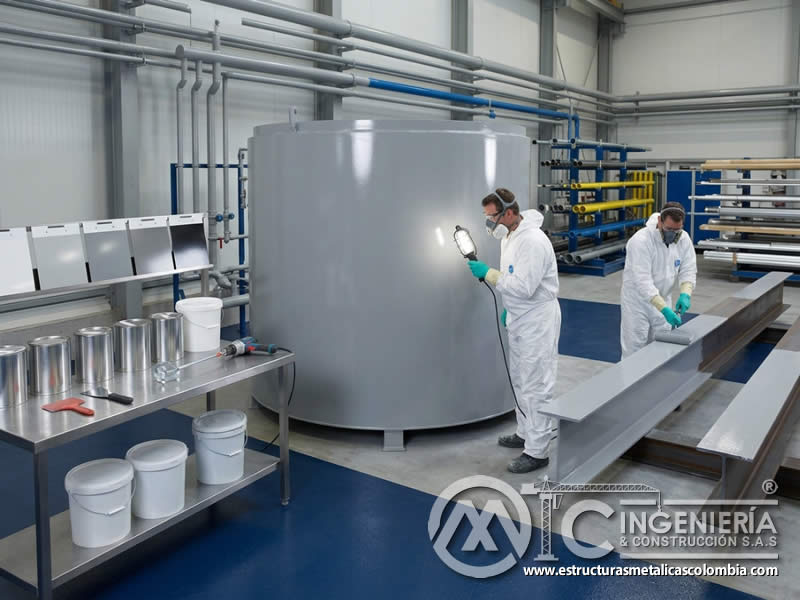 Aplicaciones de pinturas epóxicas industriales en pisos, tanques, tuberías, estructuras de acero y equipos sometidos a ambientes agresivos en Bogotá, Colombia. Montajes, Ingeniería y Construcción. MIC SAS.