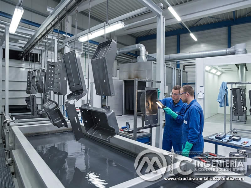Ventajas de inmersión en pintura industrial por cobertura completa, eficiencia en lotes y protección de zonas difíciles en Bogotá, Colombia. Montajes, Ingeniería y Construcción. MIC SAS.