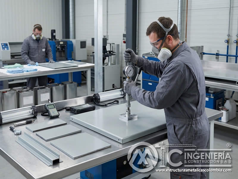 Pruebas de adherencia de pintura industrial mediante inspección de película, corte, tracción y evaluación del anclaje al sustrato en Bogotá, Colombia. Montajes, Ingeniería y Construcción. MIC SAS.