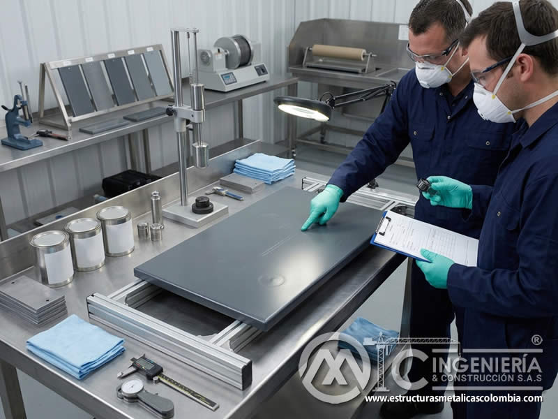 Ensayos de impacto y abrasión en pintura industrial para verificar dureza, flexibilidad, espesor, pérdida de película y desempeño mecánico en Bogotá, Colombia. Montajes, Ingeniería y Construcción. MIC SAS.
