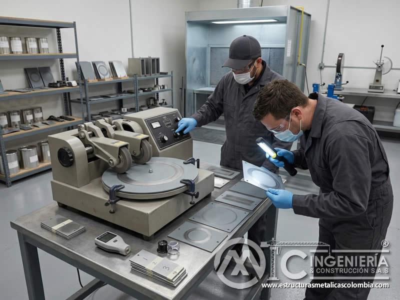 Pruebas de resistencia a la abrasión en recubrimientos industriales para evaluar desgaste, pérdida de película y protección del sustrato en Bogotá, Colombia. Montajes, Ingeniería y Construcción. MIC SAS.