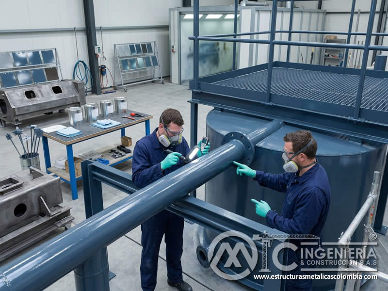 Usos comunes de pinturas epóxicas en pisos industriales, tanques, tuberías, estructuras de acero y equipos de proceso en Bogotá, Colombia. Montajes, Ingeniería y Construcción. MIC SAS.