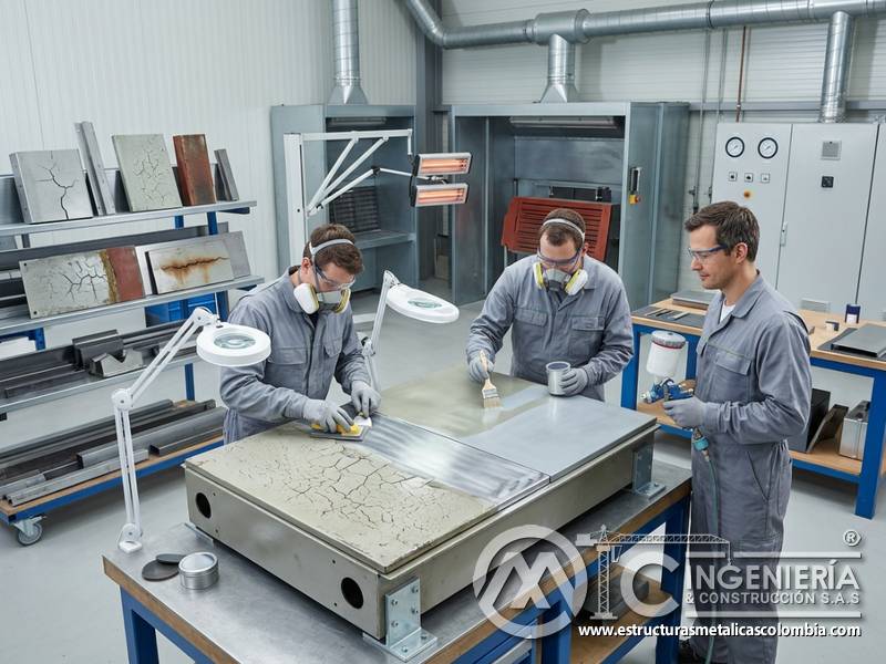 Reparación de fisuras y grietas en pintura industrial sobre metal en Bogotá, Colombia. Montajes, Ingeniería y Construcción. MIC SAS.