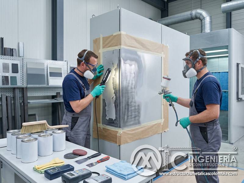 Repinte localizado con sistema compatible para restaurar acabado industrial en Bogotá, Colombia. Montajes, Ingeniería y Construcción. MIC SAS.