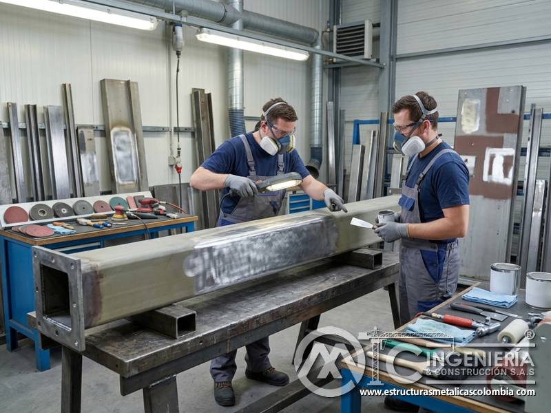 Preparación de metal para restaurar recubrimientos afectados por descascarado en Bogotá, Colombia. Montajes, Ingeniería y Construcción. MIC SAS.
