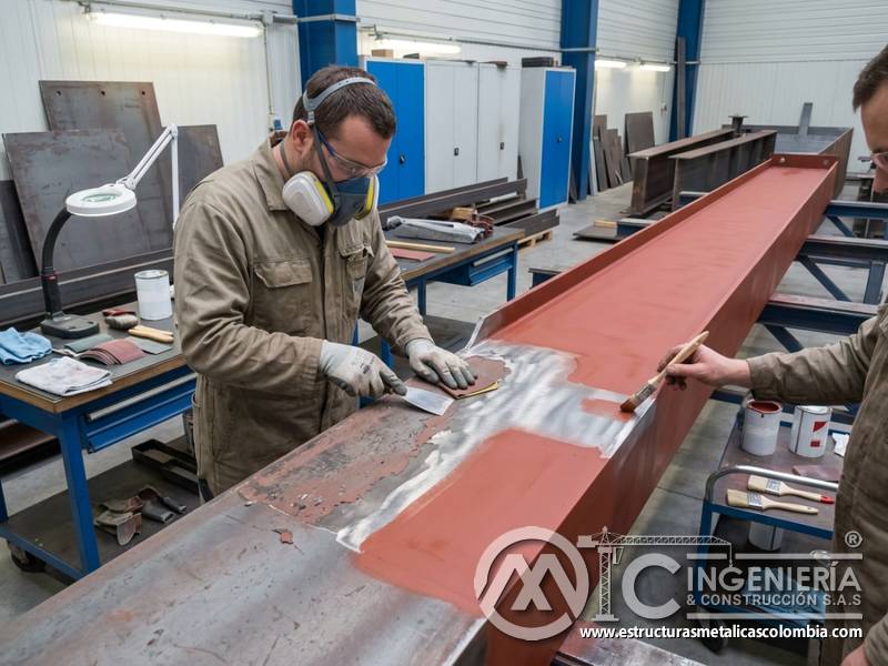 Retiro de pintura suelta y perfilado de bordes en reparación industrial en Bogotá, Colombia. Montajes, Ingeniería y Construcción. MIC SAS.