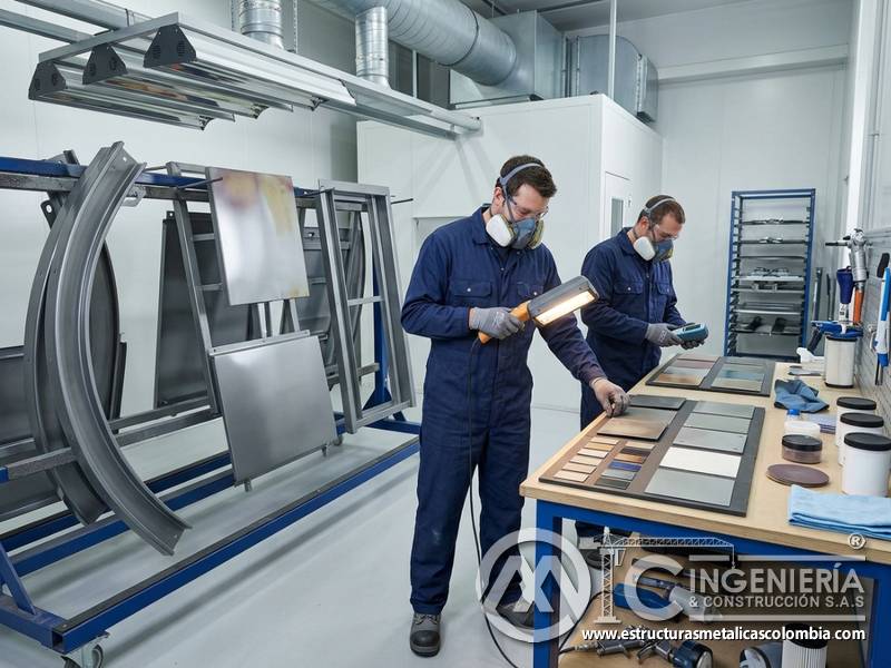 Curado e inspección final de color en recubrimiento industrial aplicado en Bogotá, Colombia. Montajes, Ingeniería y Construcción. MIC SAS.