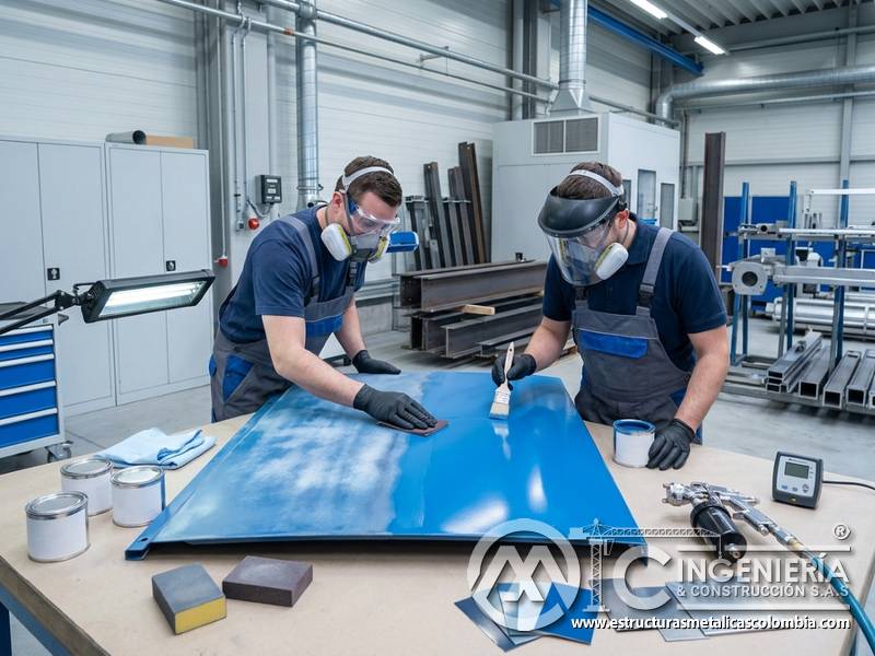 Reparación técnica de áreas decoloradas en pintura industrial sobre metal en Bogotá, Colombia. Montajes, Ingeniería y Construcción. MIC SAS.