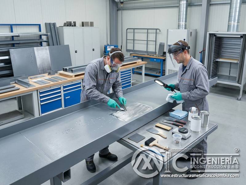 Reparación técnica de burbujas en pintura industrial sobre metal en Bogotá, Colombia. Montajes, Ingeniería y Construcción. MIC SAS.